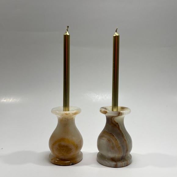 Vintage Natural Onyx Candle Holder Set of 2 - Picture 6 of 6
